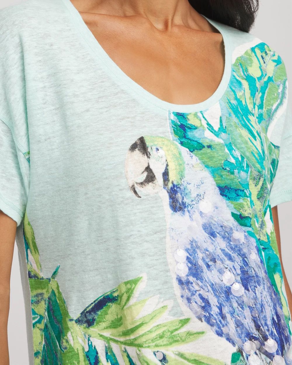 Linen Embellished Parrot Easy Tee | Chico's